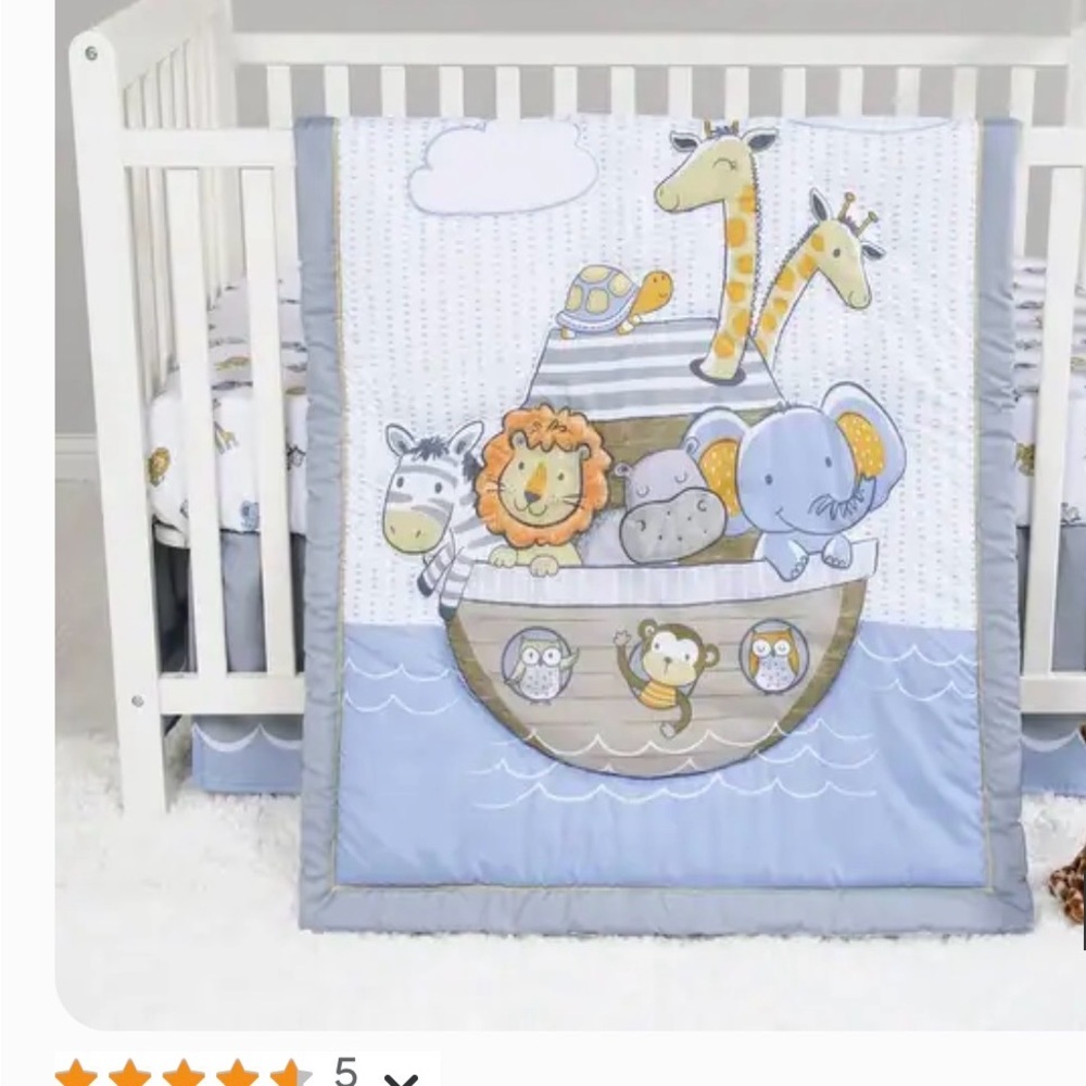 Noah's Ark Baby Bedding Set - Gray, Blue, and White for Crib/Toddler bed